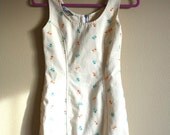 Vintage 1990s Cream Denim Floral Embroidered Mini Dress Sz. XS/S/M
