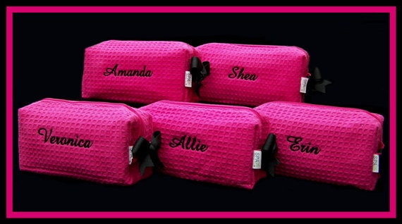 6 Personalized Small Fuchsia Waffle Weave SPA Cosmetic Bags