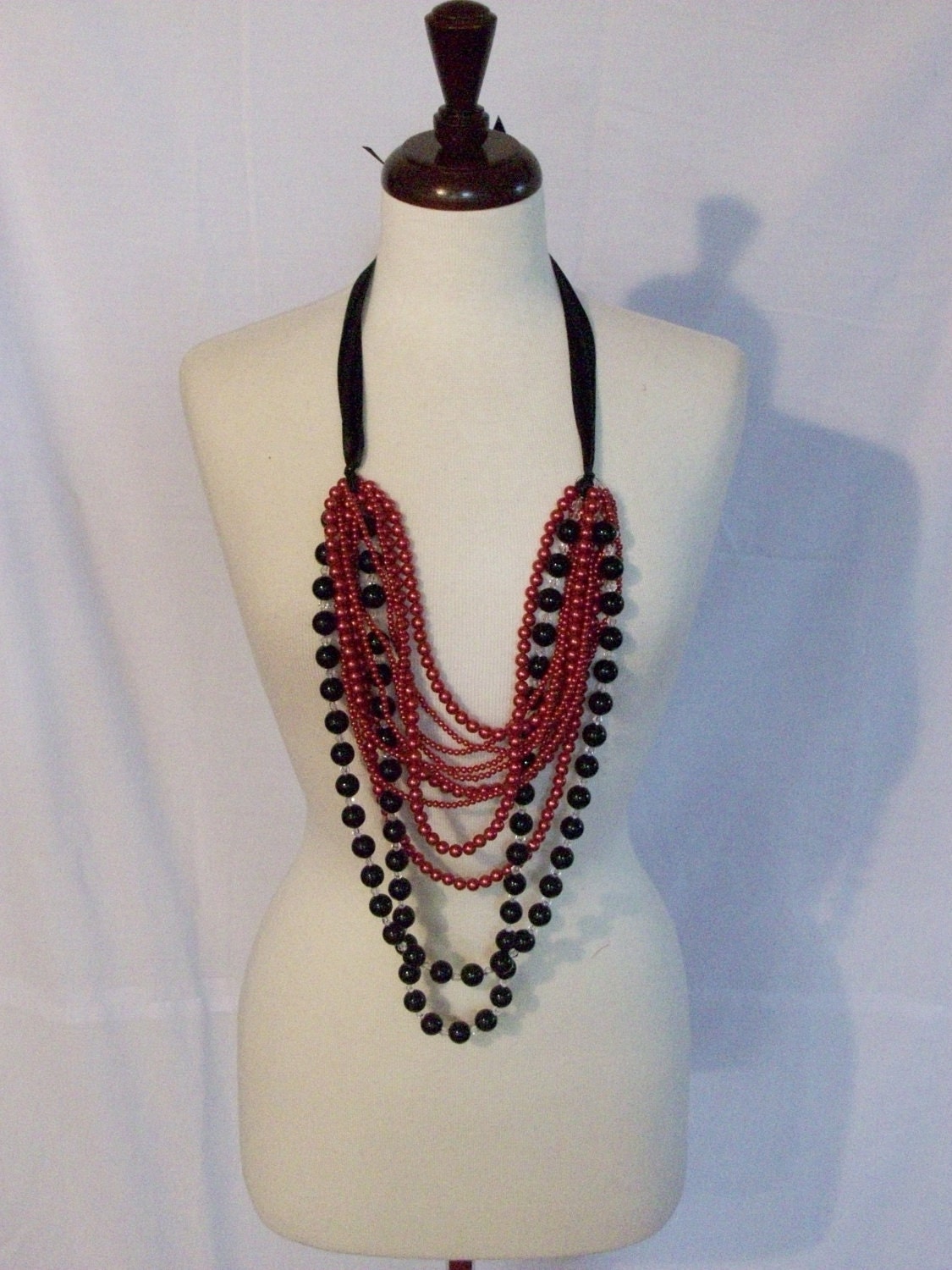Red and Black Ribbon Necklace