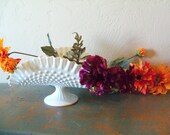 Fenton Hobnail Milk Glass Vintage White Hobnail Footed Banana Bowl Dish, Pedestal, Milkglass
