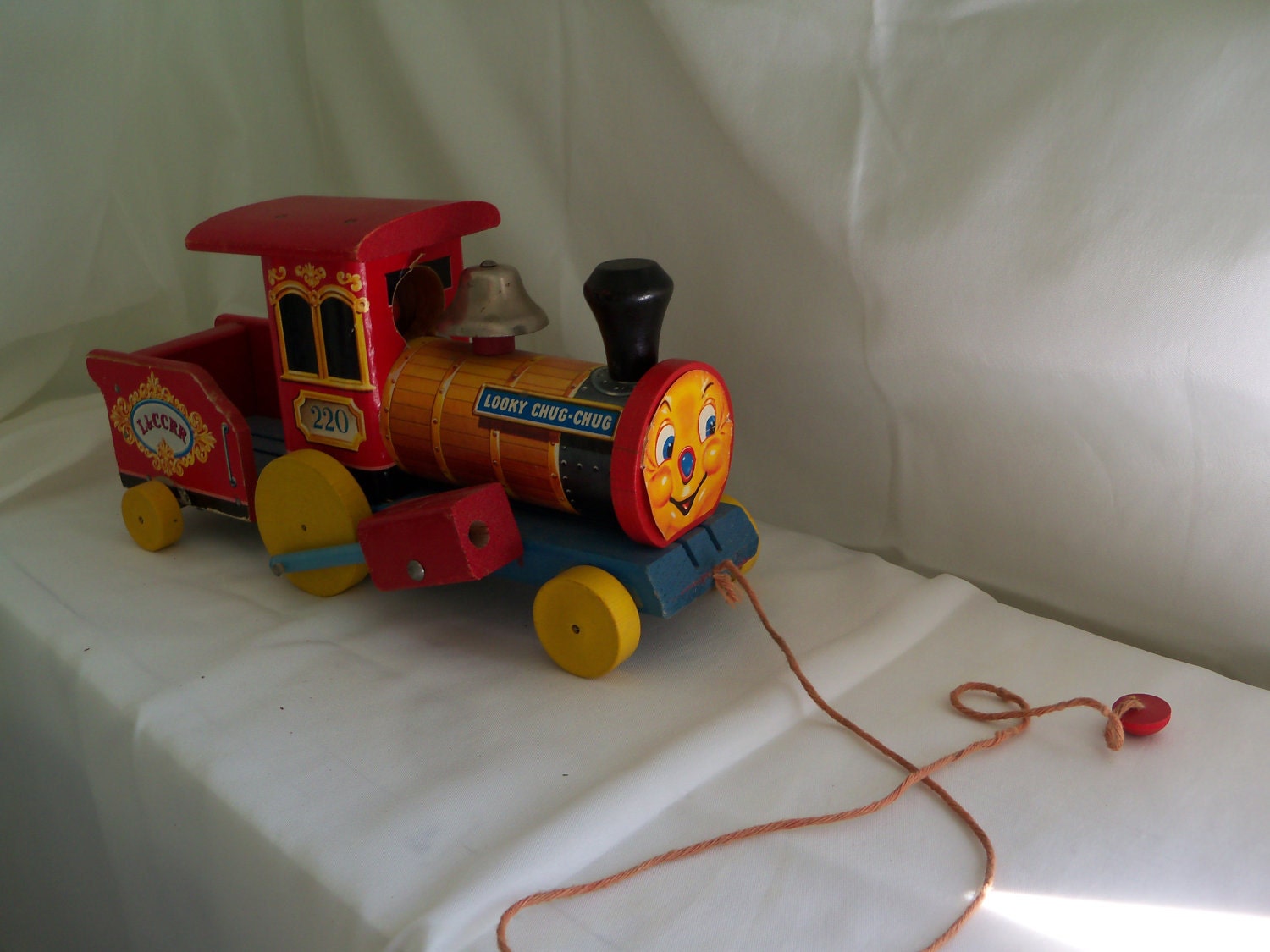Vintage Looky Chug Chug 220 by Fisher Price Wooden Pull Train with Ringing Bell Ringer Amazing Condition