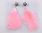 Pink Feather Earrings - Handmade Polymer Clay Beads, Sterling Silver Hooks - Unique Jewelry for a Unique You