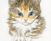 Calico kitten cat paintings 5x7 print from original watercolor painting cats pet portrait childrens wall art earthspalette