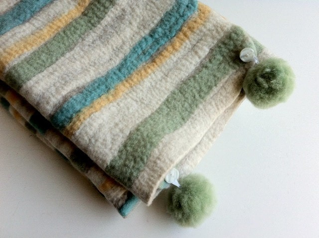 Baby Rug Handmade: Merino Wool Organic Stripes & Pom-Poms - Luxury Soft Furnishing for  Nursery-Boy or Girl-'Down to Earth-Aquamarine Dream' - MerinoAngel