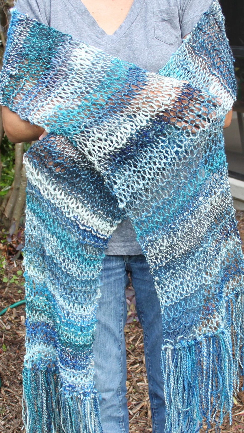 Reduced Hand Knit Blue Scarf - named Mocking Jay , Hand spun Yarn, part of Rocknroll collection