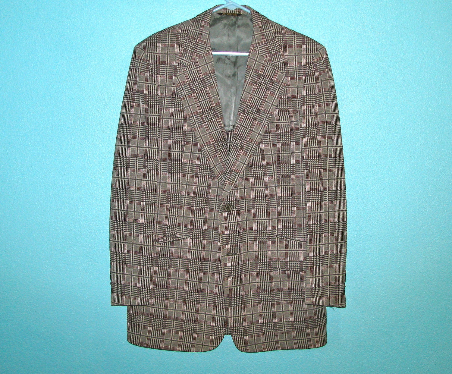 Vintage Mens Blazer - Charcoal Plaid Sport Coat - approx size 40