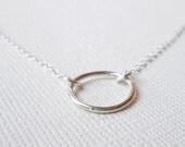 Sterling Silver Necklace, Small Circle Ring - Everyday Minimal Modern Jewelry - Family Connected Joined