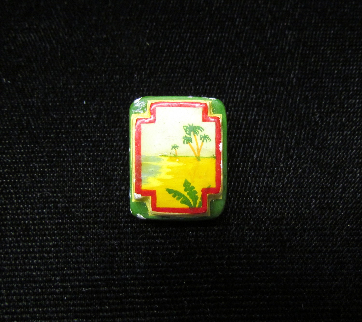 Vintage hand-painted button - beach scene, plaster button dated 1946