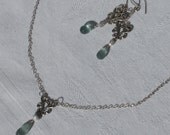 MOSS AQUAMARINE & .925 Sterling Silver Victorian Style Jewelry SET.