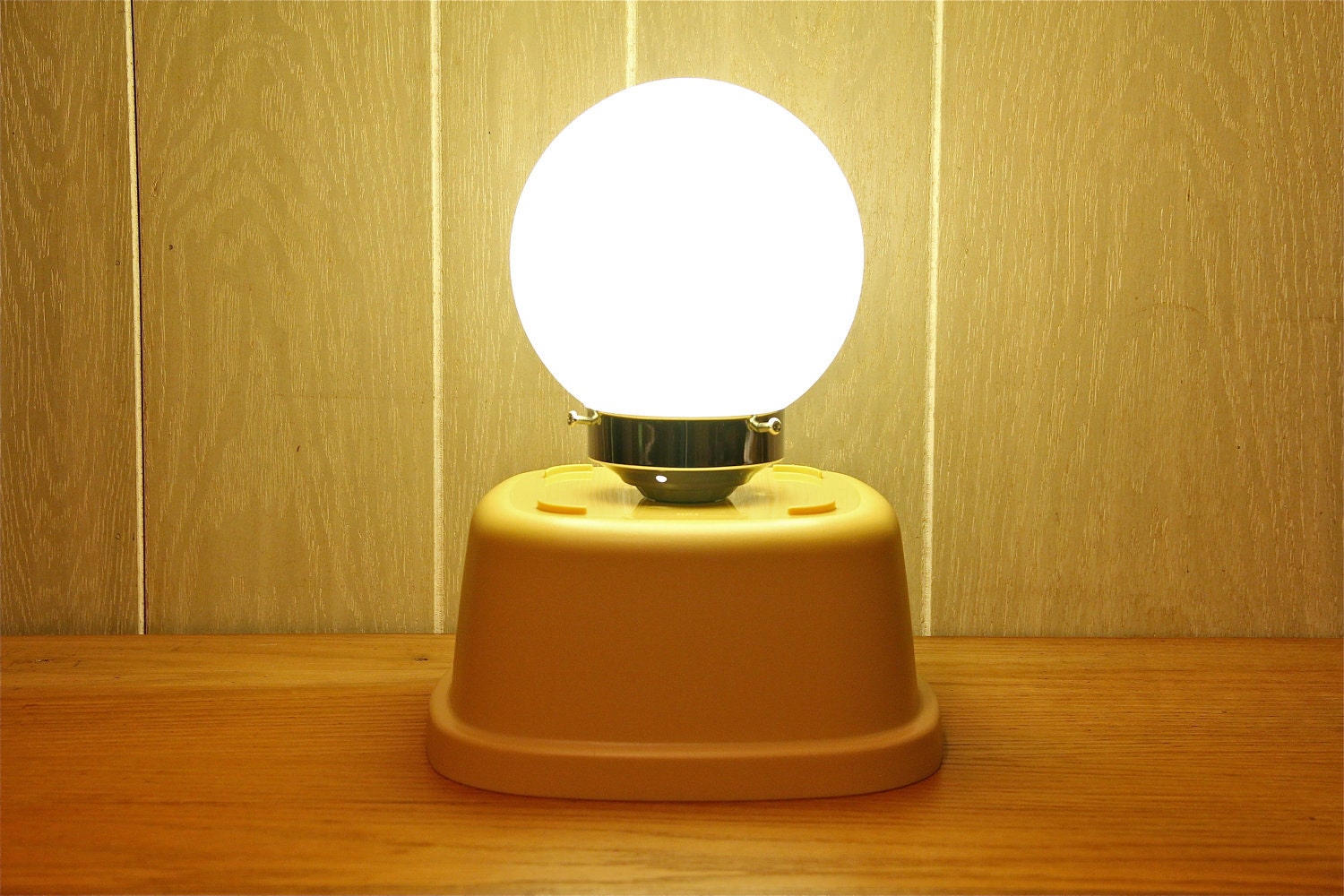 Upcycled Mustard Yellow Tupperware Retro Table Lamp - Glass Globe Shade