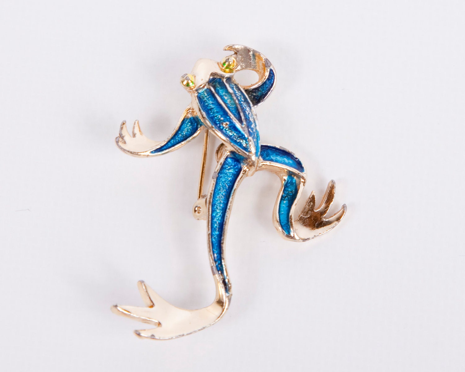 Vintage Gerrys Frog Brooch Blue Enamel Leaping Frog Pin Costume Jewelry