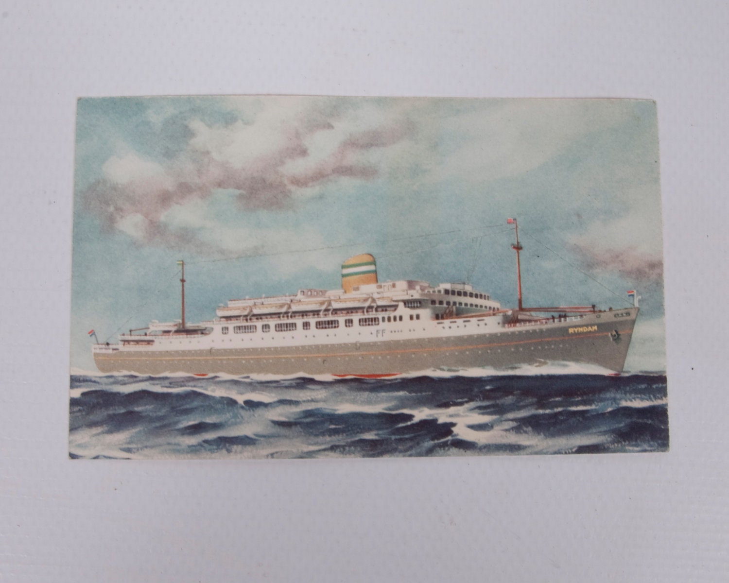 Vintage SS Ryndam 1951 Boarding Pass Postcard Ticket Holland Rotterdam to New York