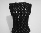 Crochet black lace sweater , black sweater , sleeveless sweater