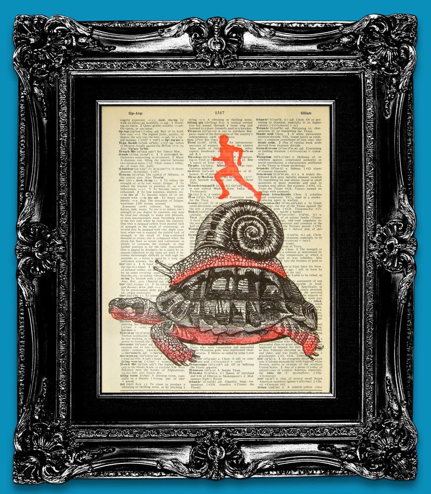 Turtle Art Decor, Snail Art GEEK Running Art Running Print GEEKERY Wall Art Print Decoration Poster, Humor Fun Book Art -Blessing of Running