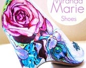Wedding Shoes Hand Painted Rose & Peacock Bouquet design