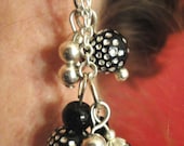 Black Silver Dot Bead Dangly Earrings