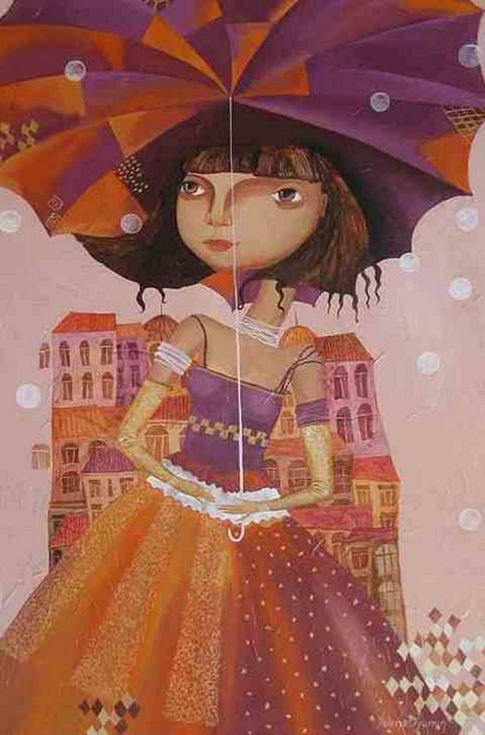 WALL ART PRINT artist artwork and poster prints for kids - 30x20" Umbrella girl - quality reproduction of Yelena Dyumin original painting