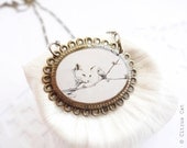 SALE - Cat and bird - vintage necklace
