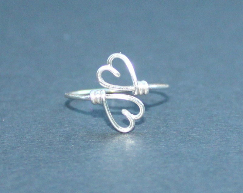 Wire Heart To Heart Ring - Double Hearts Ring Adjustable