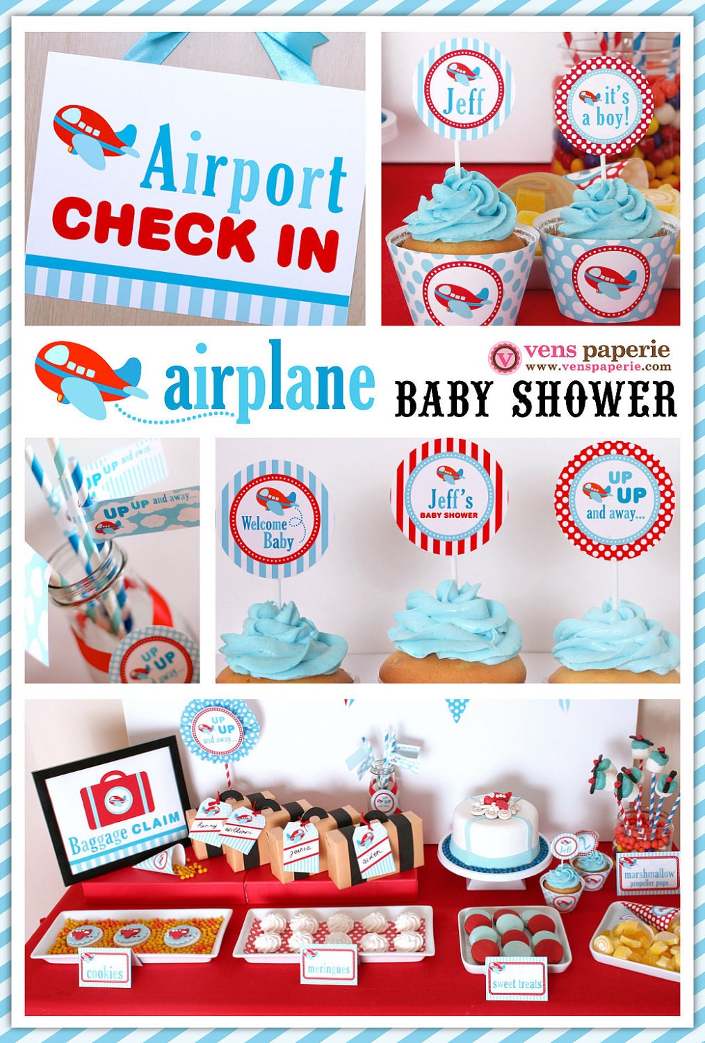 Airplane Baby Shower Package Personalized FULL Collection Set - PRINTABLE DIY - BS818CA1x Il_170x135