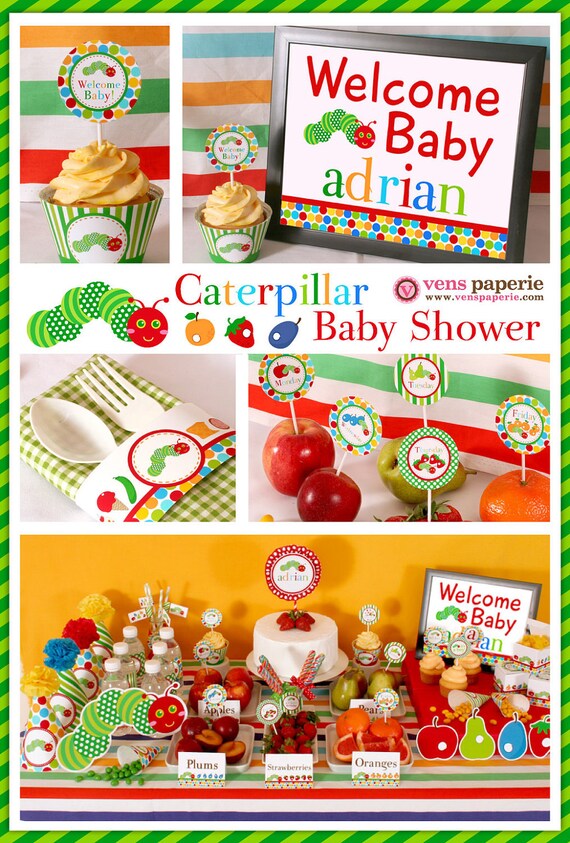 Caterpillar Baby Shower Package Personalized FULL Collection Set - PRINTABLE DIY - BS820CA1x Il_570xn