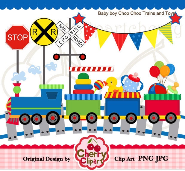Baby Boy Choo Choo Trains and Toys Didital Clipart Set for-Personal and Commercial Use-Card Design, Scrapbooking, and Web Design