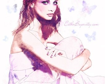Somewhere Beyond the Meadow - Watercolor Fashion Illustration Flowers & Butterflies Painting Print