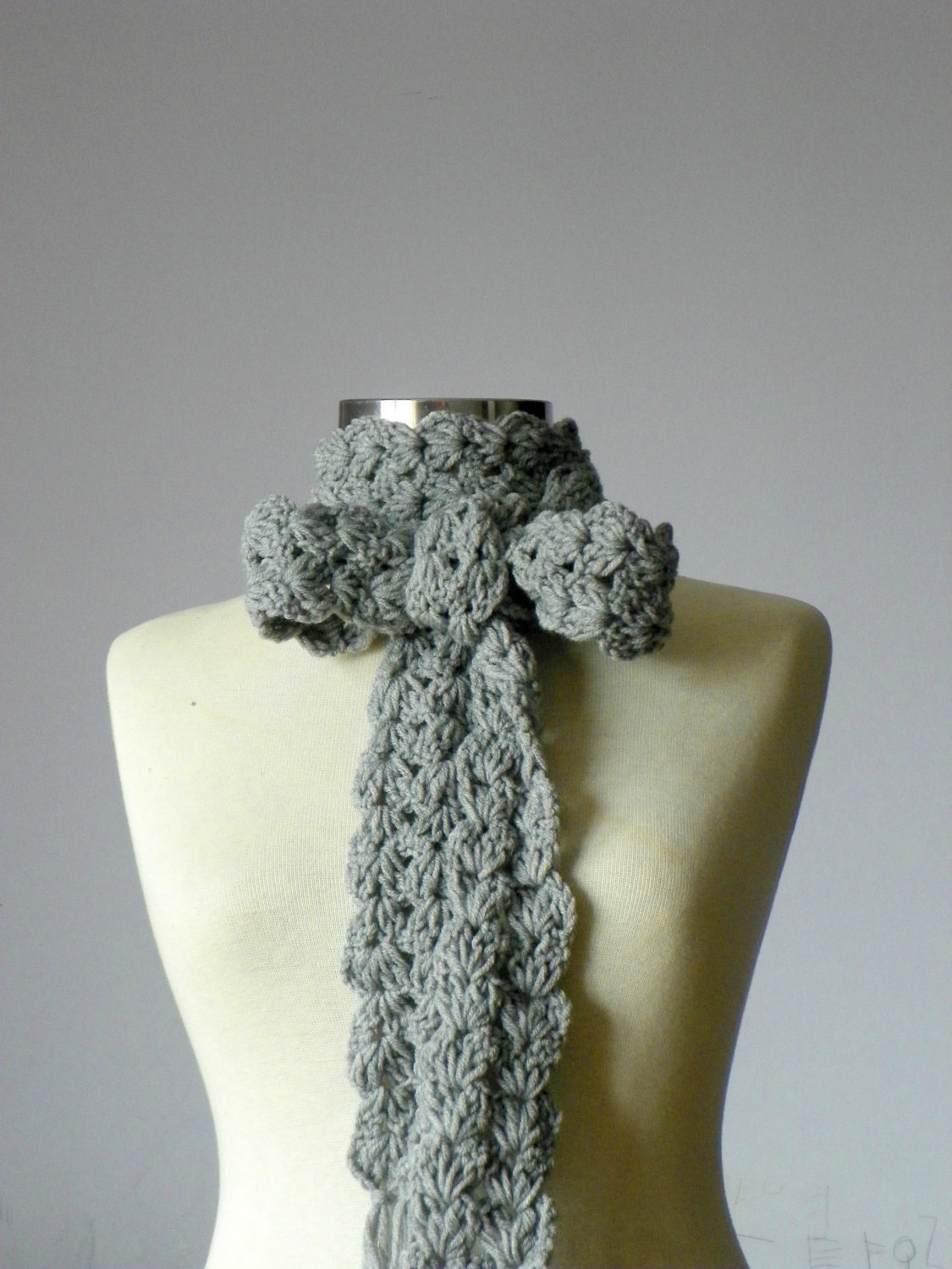 Crochet scarf soft Silver Grey wool yarn, handmade neckwarmer autumn - winter women accessories, fall - winter fashion