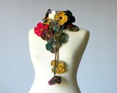 Crochet lariat scarf, handmade crochet flower neckwarmer autumn women accessories, colorful, mustard, green, red winter - fall fashion