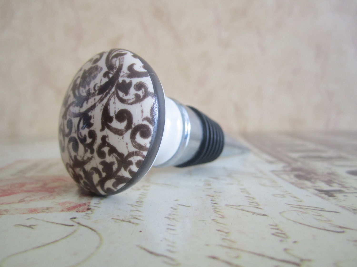 Wine Bottle Stopper - Brown & Cream Swirl Wine Stopper