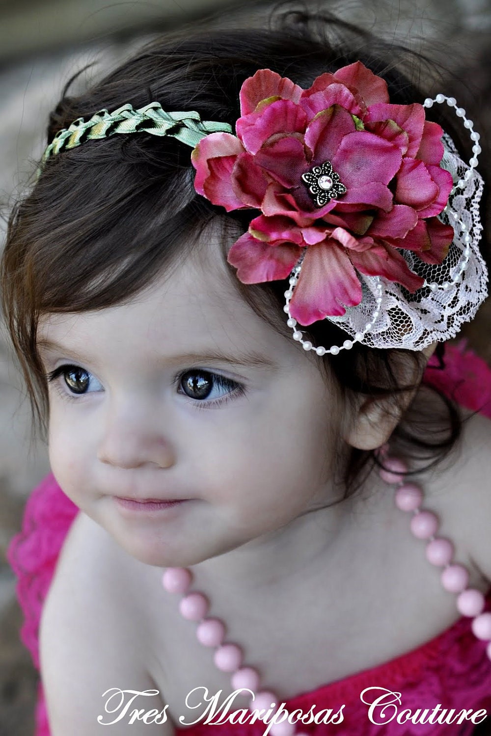 THE CAITLIN-Vintage Inspired Antique Rose Peony, Lace and Pearls Headband Hand Braided