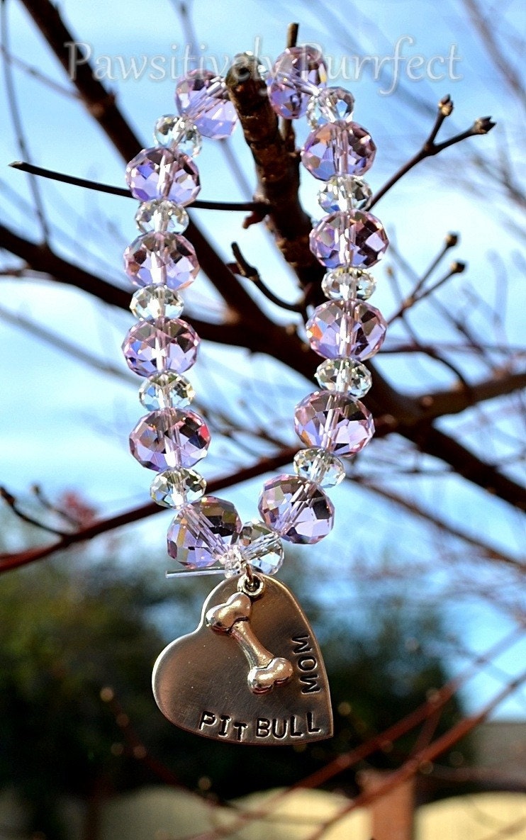 Pit Bull Mom Handstamped Stretch Bracelet