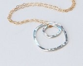 Square Silver Charm Gold Chain Mixed Metal Necklace - NAPA VALLEY CHARM Collection