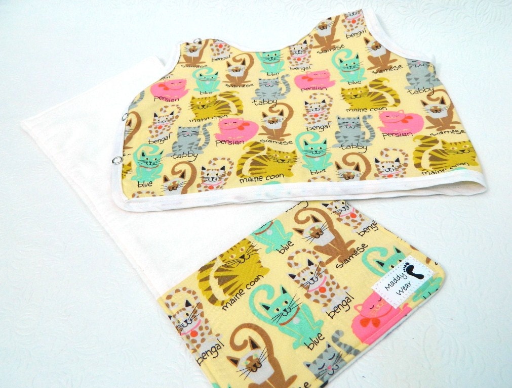 Baby Shower Gift Set Cat Persian Siamese Tabby Bib and Burp Cloth