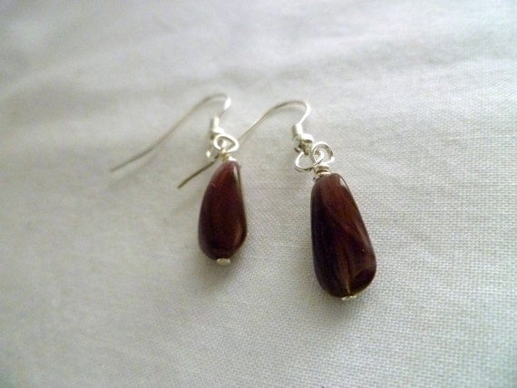 Purple and SIlver Beaded Dangle Earrings