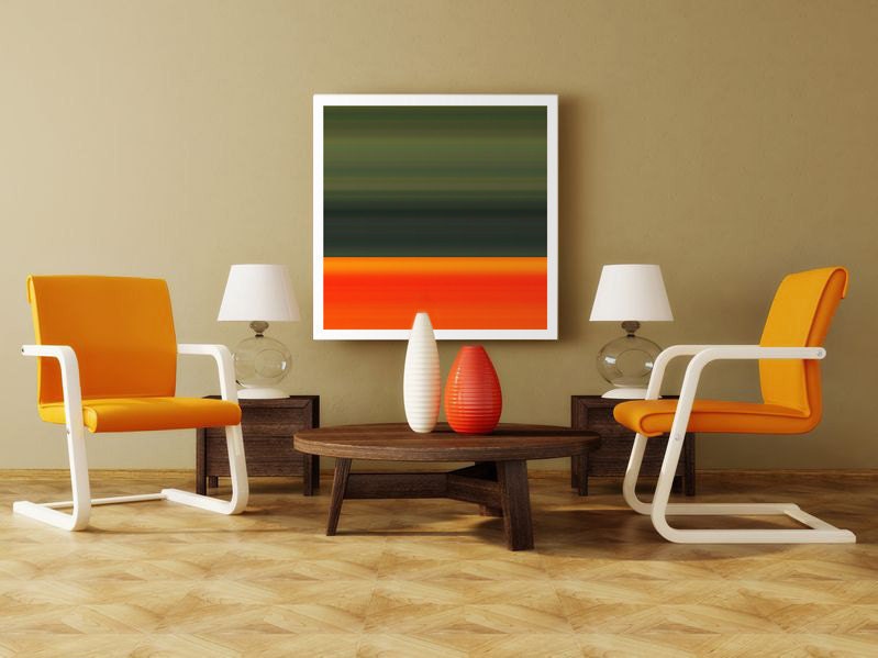 Modern Art Canvas Gallery Wrap - Large Minimalist Painting - 30x30 Fine Art - Orange and Green Wall Decor