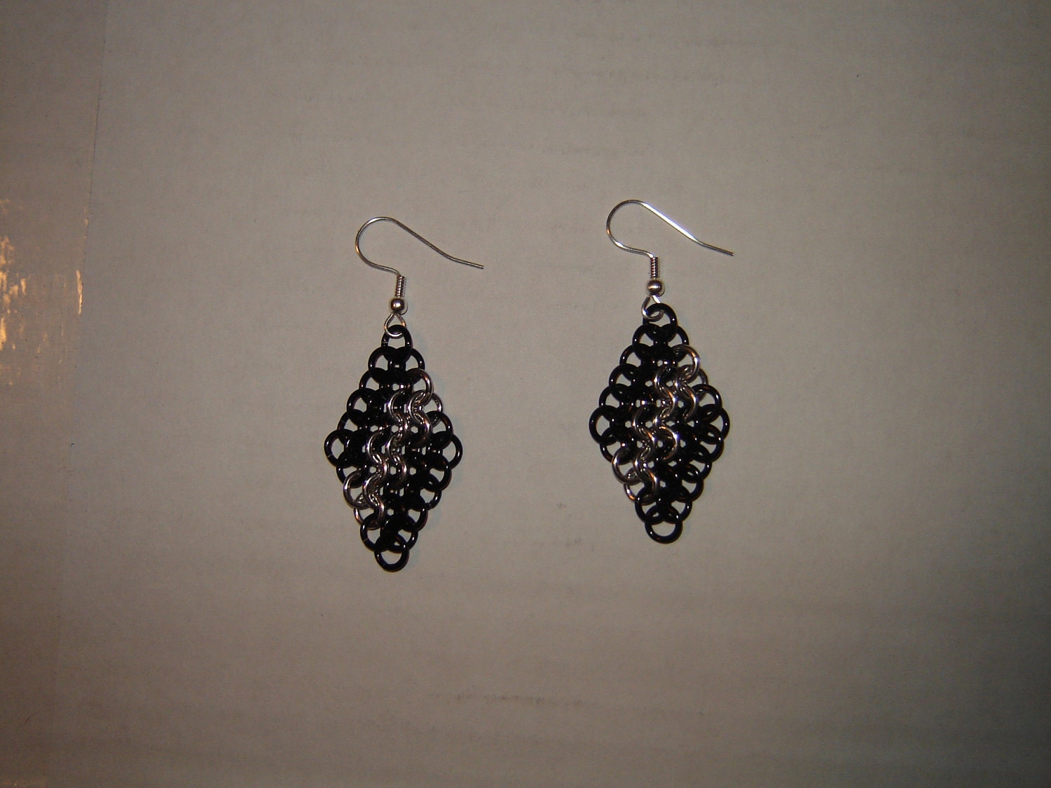 Black/Silver Diamond-Shaped Chainmaille Earrings (Sea Shepherds)