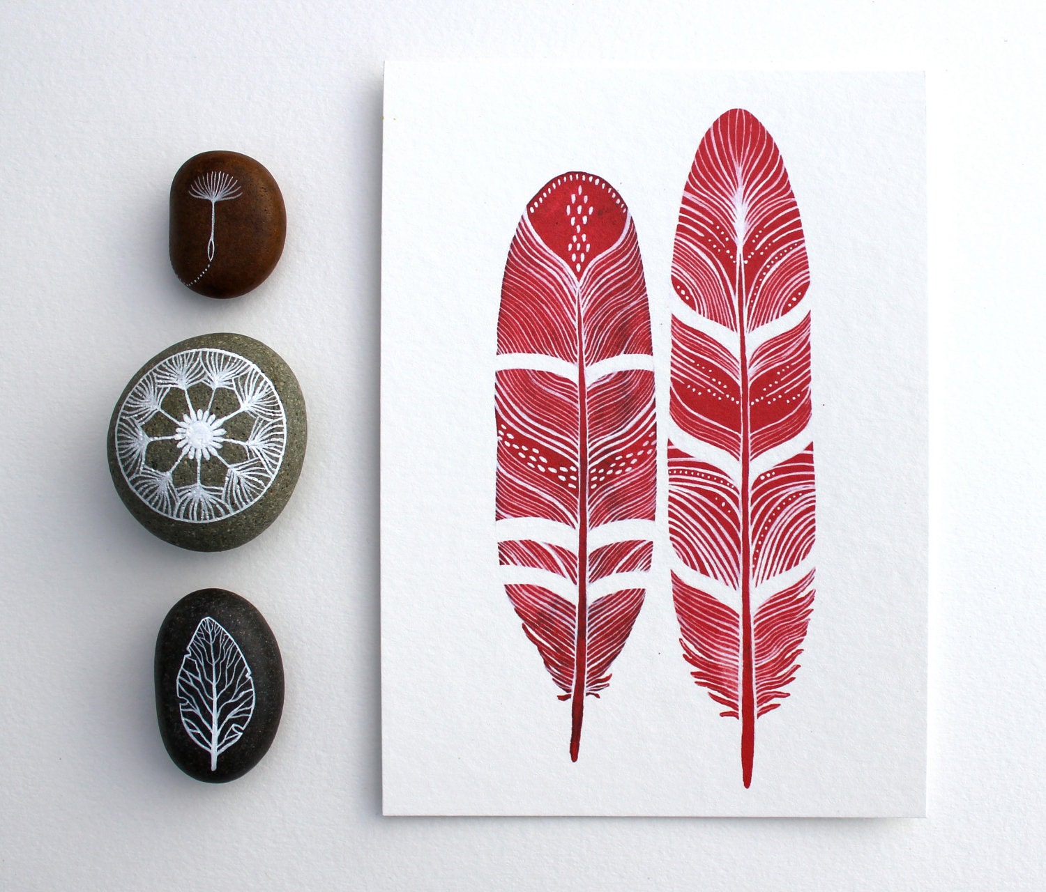 Watercolor Painting - Love Feathers - Black Friday Cyber Monday - Watercolor Art - 5x7 Archival Print
