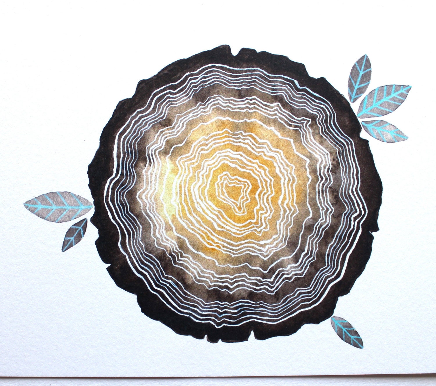 Watercolor Painting Tree Stump Log Art - Black Friday Cyber Monday - Large Archival Print - 11x14 Tree Rings