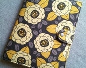 Ipad 1, 2, 3, or 4th generation cover case or Kindle Fire HD 8.9 cover - Standable Book style JD Yellow and Gray Bloom Custom  order