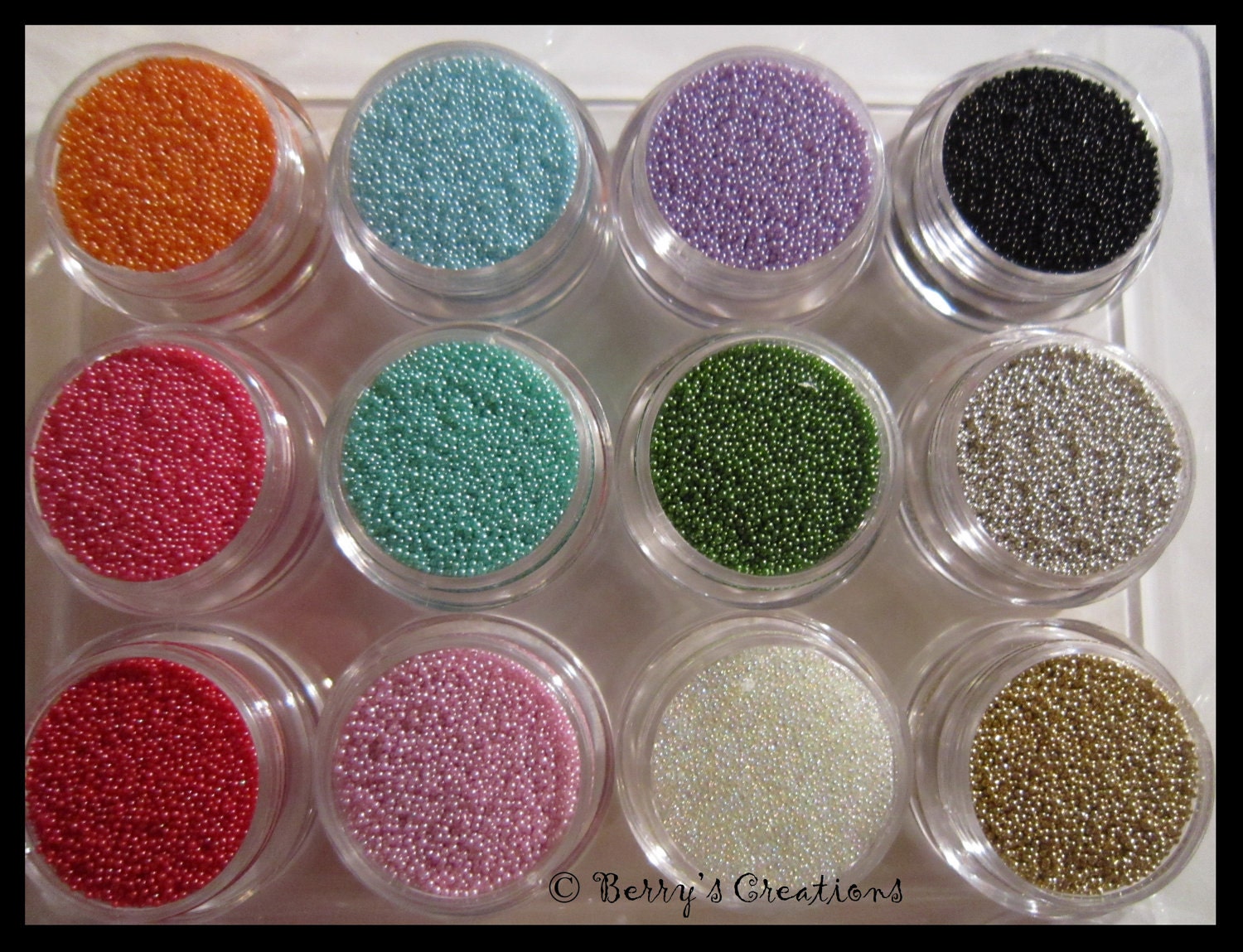 Caviar Micro Beads for Nail Art. Assorted Colors. Whole Sale 12 Piece Set