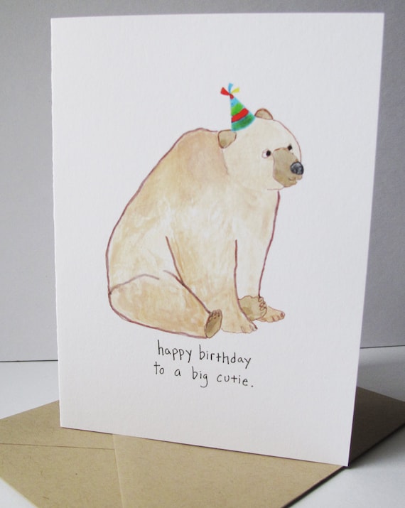 Happy Birthday Card.  Birthday Bear.  Print of my Original Watercolor Painting.  Birthday Card for Men.