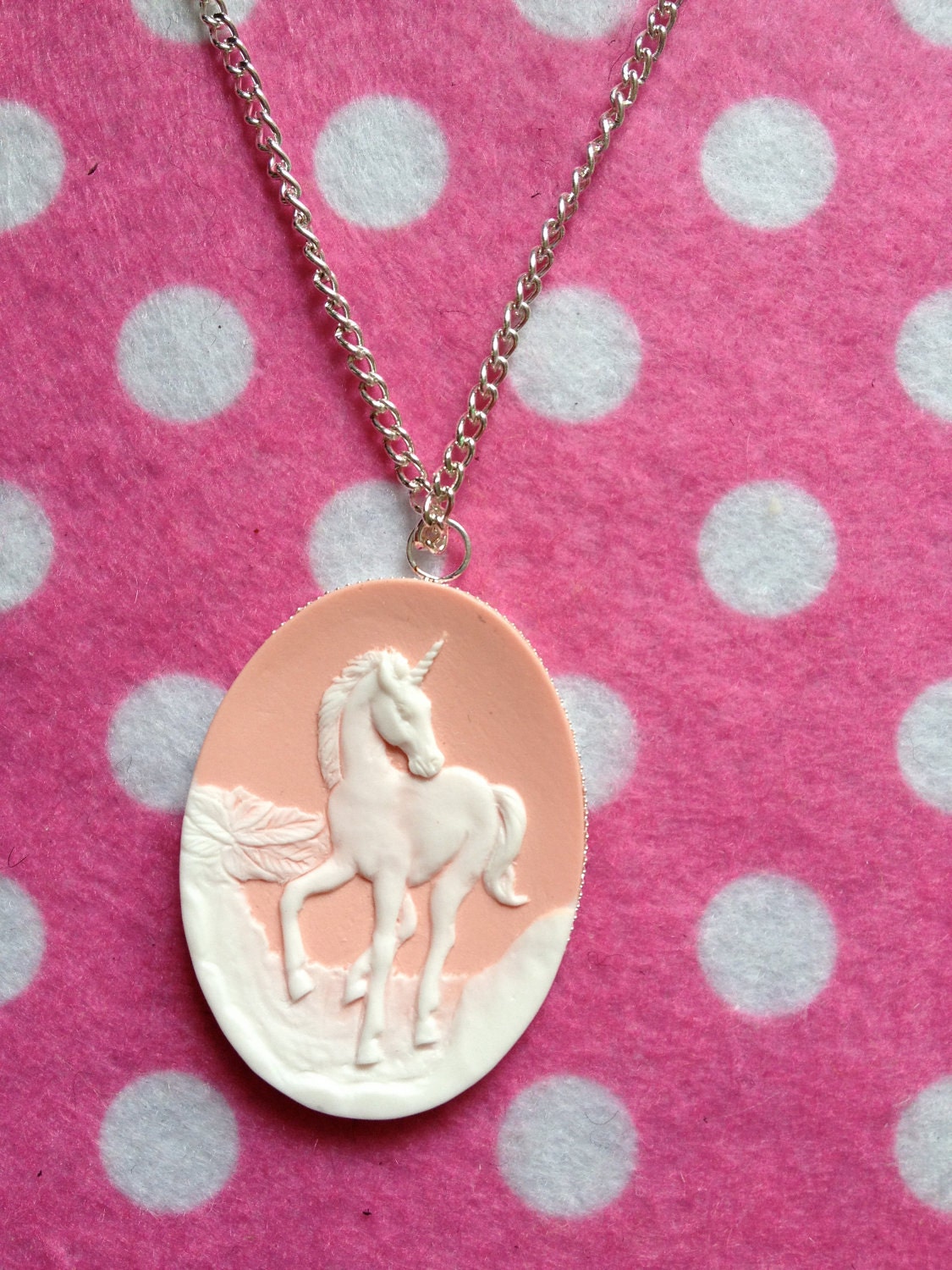 Large Pink Unicorn Cameo Necklace