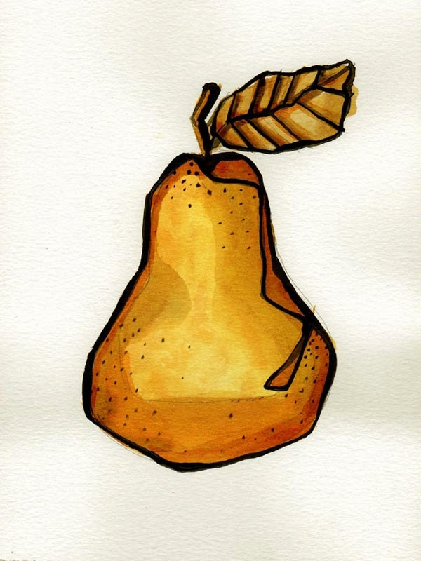 Fruits - Drawings with ink on acid free paper Sennelier 200 gr - Peach / Yellow / watercolor / Ink by Cristina Ripper