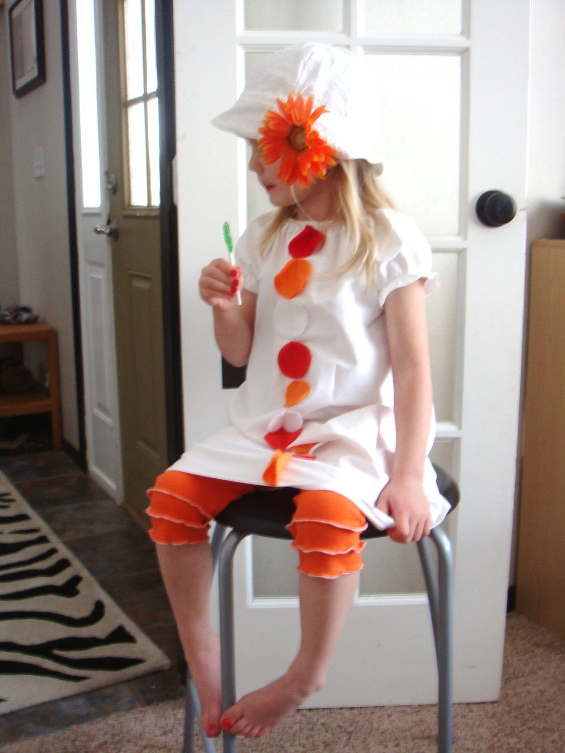 Summer Dress, White Dress with Orange and Red Polka Dots