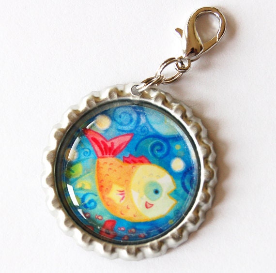 Fish zipper pull, zipper pull, purse charm, bag charm, backpack charm, Fish, gold fish (1117)