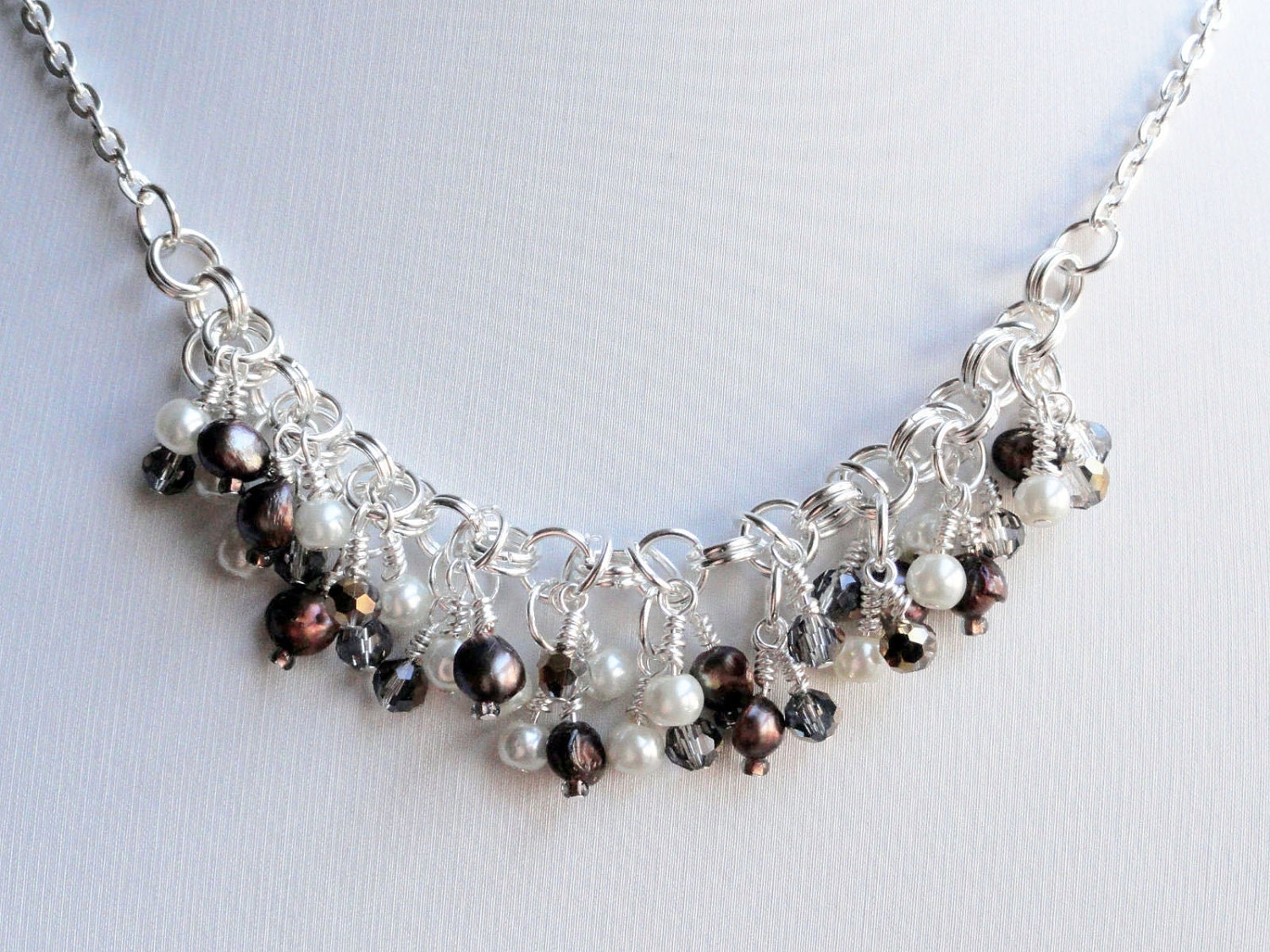 Chainmaille set - coffee bean jewelry - necklace earring set - silver chainmaille - chainmaille necklace set - beaded chainmaille - wedding