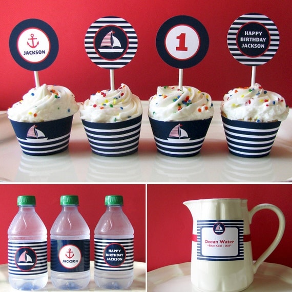Nautical Birthday - Nautical Printable - Printable Party - Baby Shower - First Birthday - sail boat - 1st birthday - Navy - Red - Boy - Girl Il_570xn
