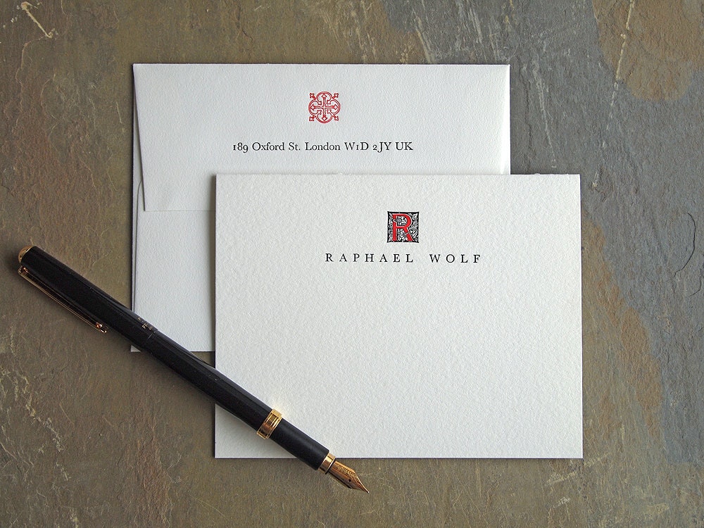 Ornate Letterpress Stationery - Personalized Note Cards - Red and Black - Folio