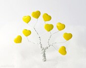 Large Bright Yellow Heart Beads 12mm (12) Czech Opaque Glass Pressed Tree Valentine Day Love - LaserBeads